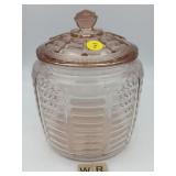 PINK DEPRESSSION GLASS BISCUIT JAR -BEEHIVE 1930'S