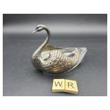 STERLING SILVER AND CRYSTAL SWAN TRINKET DISH
