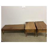 PAIR OF WOODEN END TABLES AND COFFEE TABLE