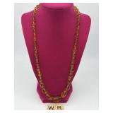 VINTAGE AMBER COLOURED GLASS BEAD NECKLACE