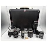 VINTAGE MINOLTA SRT200 35MM CAMERA AND ACCESSORIES