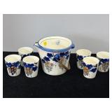 VINTAGE STONEWARE CROCK WITH 6 GLASSES