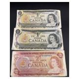 2 CANADIAN $1.00 BILLS AND 1 CANADIAN $2.00 BILL