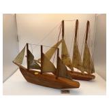 2 HANDMADE BOAT MODELS WITH BIRCH BARK SAILS