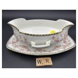 CZECH BRIDAL ROSE GRAVY BOAT AND DISH