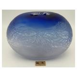 FROSTED HAND BLOWN AND ETCHED VASE-SIGNED