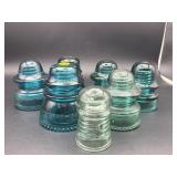 LOT OF 7 ANTIQUE GLASS INSULATORS