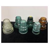 LOT OF 6 ANTIQUE GLASS INSULATORS