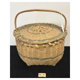 FIRST NATIONS  BASKET WITH HANDLE AND LID