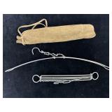 PAIR OF VINTAGE METAL TRAVEL HANGERS + BAG