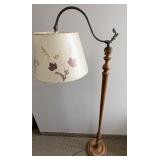 VINTAGE WOODEN FLOOR LAMP W. WAX PAPER SHADE