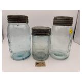 3 CROWN MASON BOTTLES WITH LIDS