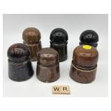 LOT OF 4 CROCKERY INSULATORS + 2 GLASS ONES