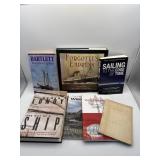 6 SAILING RELATED BOOKS AND SHIPS IN A BOTTLE