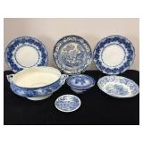 LOT OF 7 BLUE DISHES