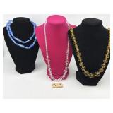 3 VINTAGE GLASS BEADED NECKLACES