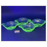 4 VINTAGE DESSERT URANIUM GLASS BOWLS