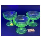 3 VINTAGE URANIUM SHERBET FOOTED CUPS