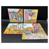 SET OF 4 HAND PAINTED TILES FROM CUBA