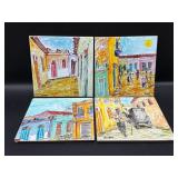 SET OF 4 HAND PAINTED TILES FROM CUBA