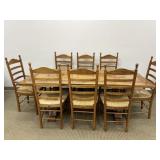 DINING TABLE AND 8 WOVEN BOTTOM CHAIRS