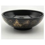 BLACK AMETHYST GLASS BOWL WITH SILVER FLASH