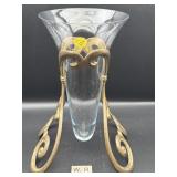 GLASS AND BRASS VASE