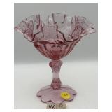 FENTON PINK RUFFLED EDGE COMPOTE
