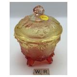 JEANNETTE GLASS FOOTED COVERED CANDY DISH