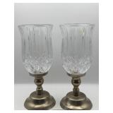 PAIR OF CRYSTAL AND METAL CANDLE HOLDERS