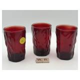 3 MORGANTOWN RUBY RED JUICE GLASSES