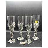 4 SEAGULL PEWTER CHAMPAGNE GLASSES
