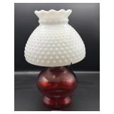 VINTAGE WHITE MILK GLASS SHADE OIL LAMP