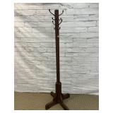 OAK COAT RACK WITH BRASS HOOKS