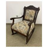 ANTIQUE ROCKER WITH RECOVERED SEAT AND BACK