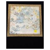 VINTAGE FRAMED FABRIC - SIGNED A.NOEL
