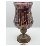 MOSIAC GLASS AND BRASS CANDLE HOLDER