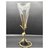 CAST METAL AND GLASS FLOWER VASE
