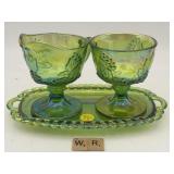 VINTAGE INDIANA GLASS CREAMER, SUGAR + TRAY