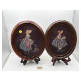 PAIR OF VINTAGE OVAL EMBROIDERIES