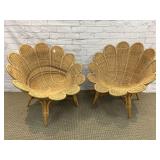PAIR OF WICKER SCALLOPED EDGE OUTDOOR CHAIRS