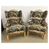 PAIR OF FARM PRINT WING BACK CHAIRS