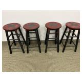 4 BAR STOOLS WITH TOLE PAINTED TOPS