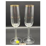 PAIR OF VINTAGE BRIDE AND GROOM CHAMPAGNE GLASSES