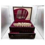 ROGERS SILVER PLATED FLATWARE FOR 6 + CASE
