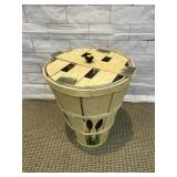 TOLE PAINTED WOODEN STORAGE BASKET WITH LID