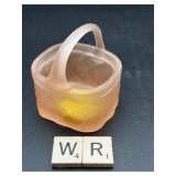 MINIATURE PINK SATIN GLASS BASKET