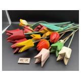SELECTION OF WOODEN TULPS AND FLOWERS