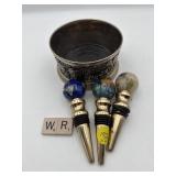 WINE BOTTLE COASTER PLUS 3 GLOBE STOPPERS