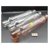 3 VINTAGE GLASS ROLLING PINS - MISSING THE CAPS